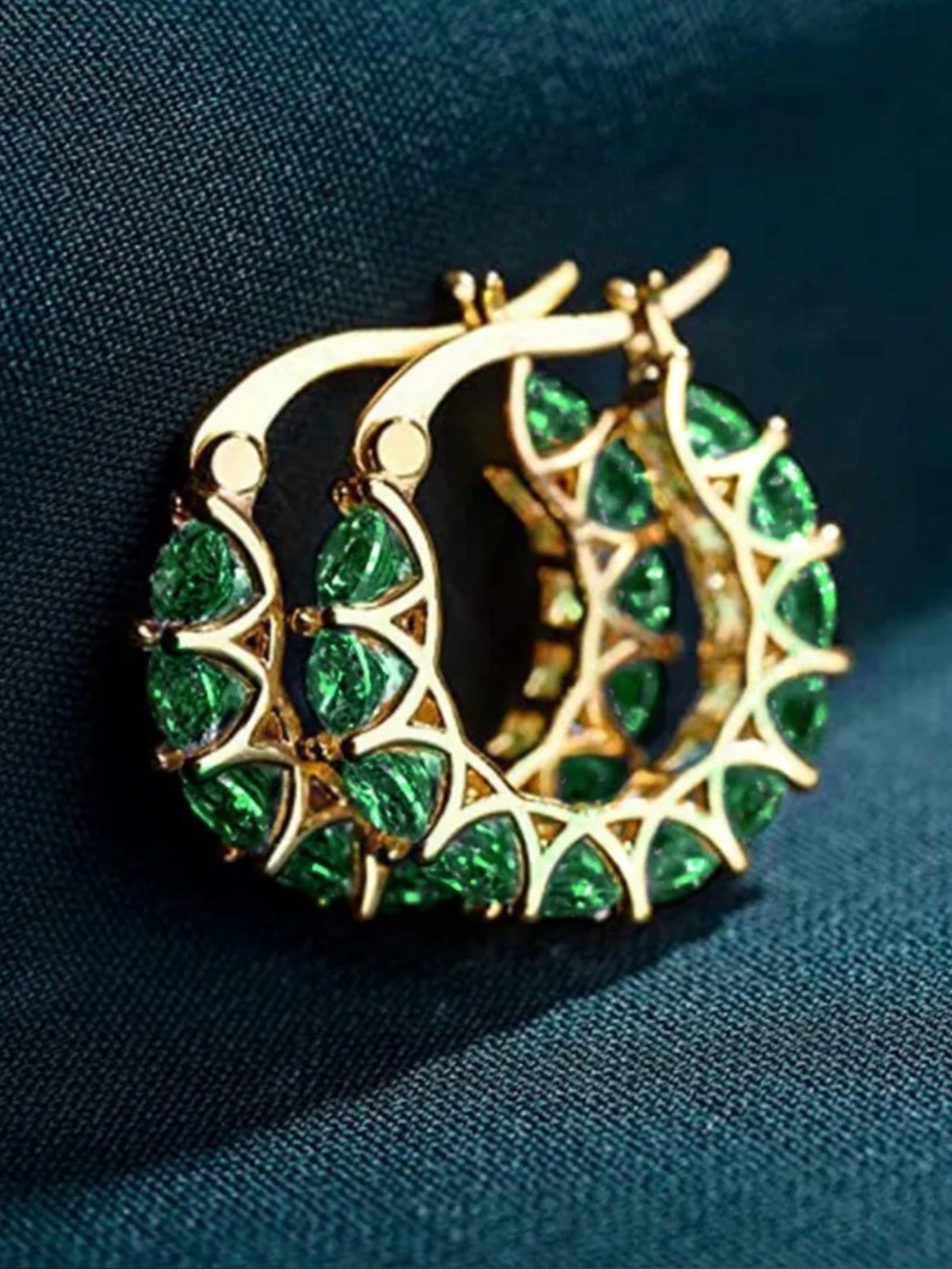 Gold Tone Emerald Green CZ Hoop Earrings